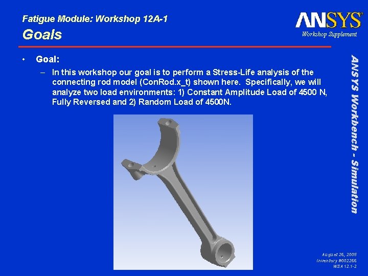 Fatigue Module: Workshop 12 A-1 Goals Goal: – In this workshop our goal is