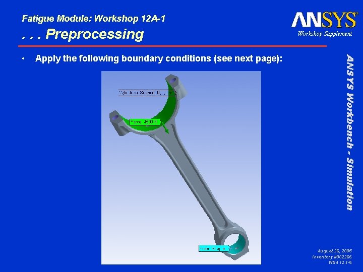 Fatigue Module: Workshop 12 A-1 . . . Preprocessing Apply the following boundary conditions