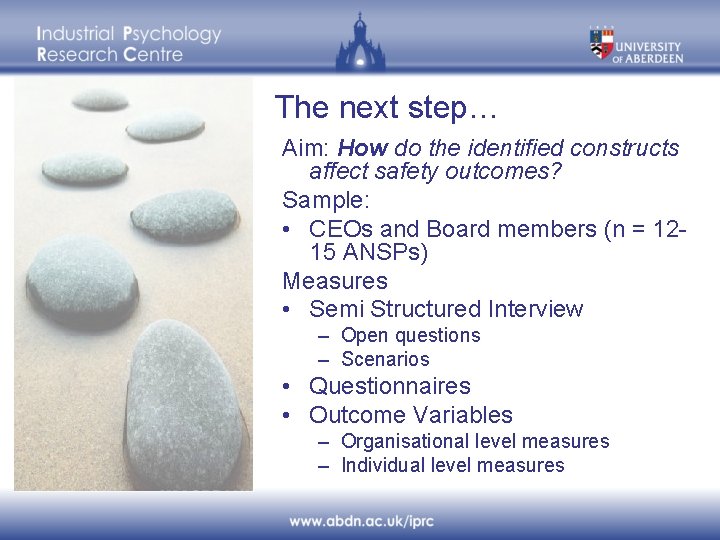 The next step… Aim: How do the identified constructs affect safety outcomes? Sample: •