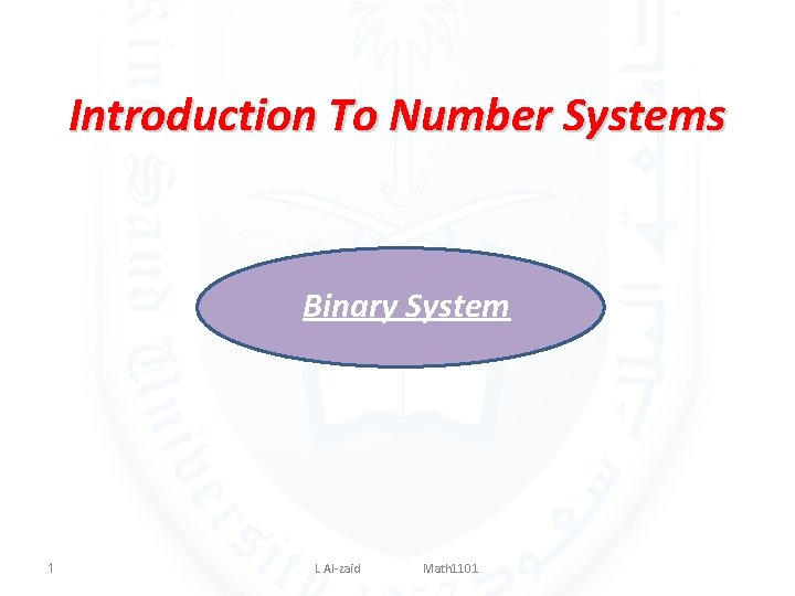 Introduction To Number Systems Binary System 1 L Al-zaid Math 1101 