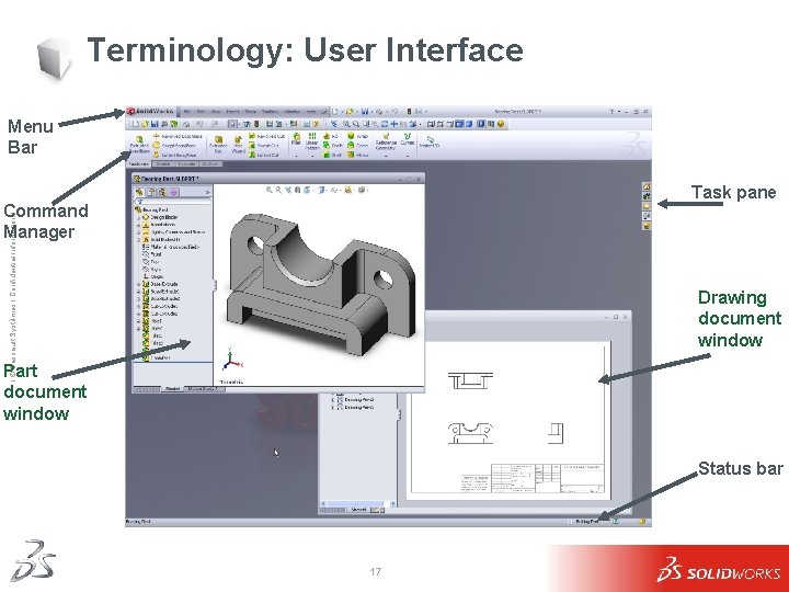 Terminology: User Interface Menu Bar Task pane Ι © Dassault Systèmes Ι Confidential Information Terminology: User Interface Menu Bar Task pane Ι © Dassault Systèmes Ι Confidential Information