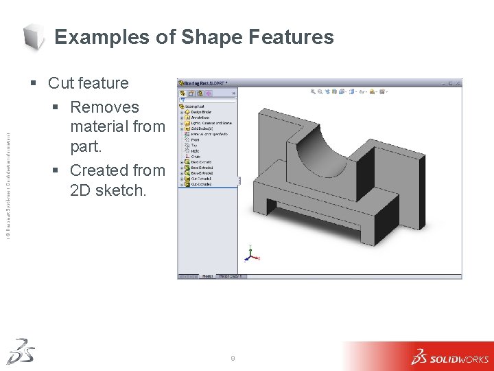 Ι © Dassault Systèmes Ι Confidential Information Ι Examples of Shape Features § Cut Ι © Dassault Systèmes Ι Confidential Information Ι Examples of Shape Features § Cut