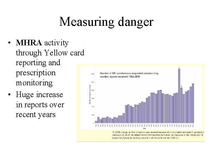 Measuring danger • MHRA activity through Yellow card reporting and prescription monitoring • Huge Measuring danger • MHRA activity through Yellow card reporting and prescription monitoring • Huge
