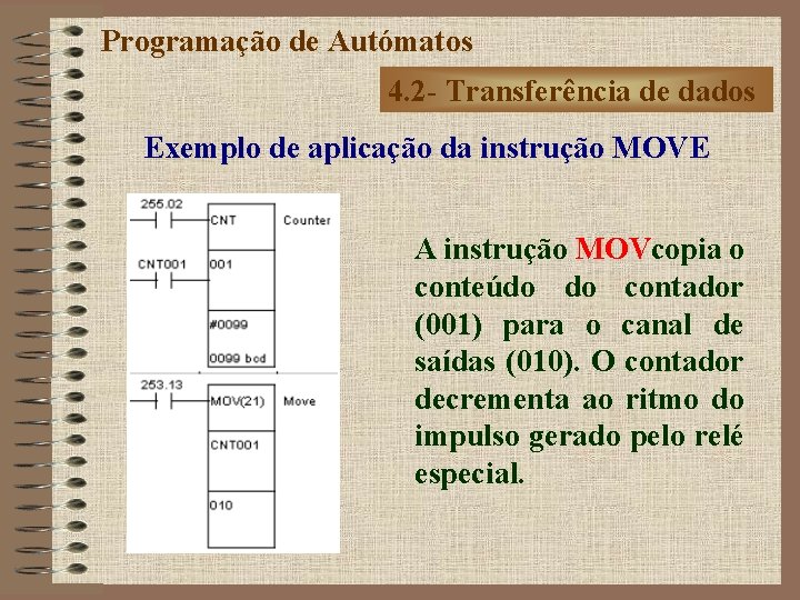 Programação de Autómatos 4. 2 - Transferência de dados Exemplo de aplicação da instrução