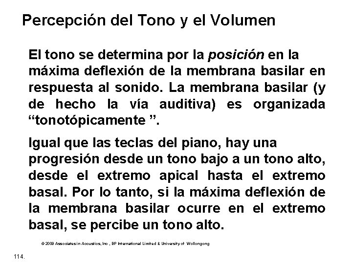 Percepción del Tono y el Volumen El tono se determina por la posición en