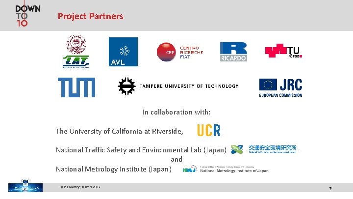 Project Partners In collaboration with: The University of California at Riverside, National Traffic Safety