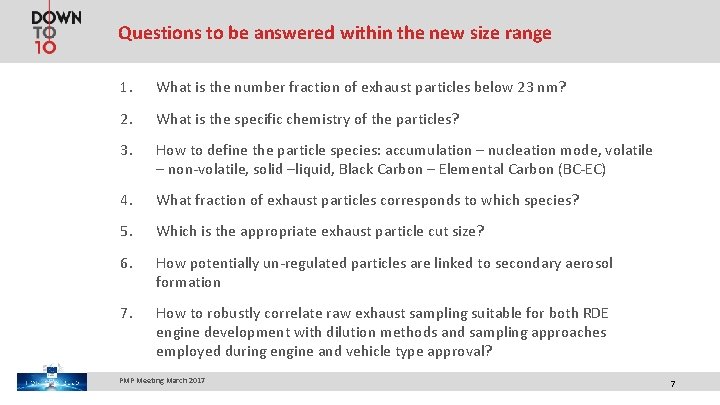Questions to be answered within the new size range 1. What is the number