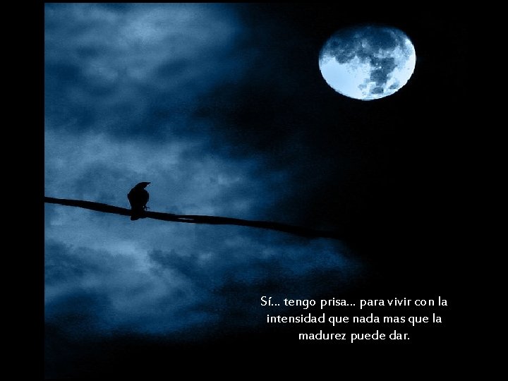 Sí… tengo prisa… para vivir con la intensidad que nada mas que la madurez Sí… tengo prisa… para vivir con la intensidad que nada mas que la madurez