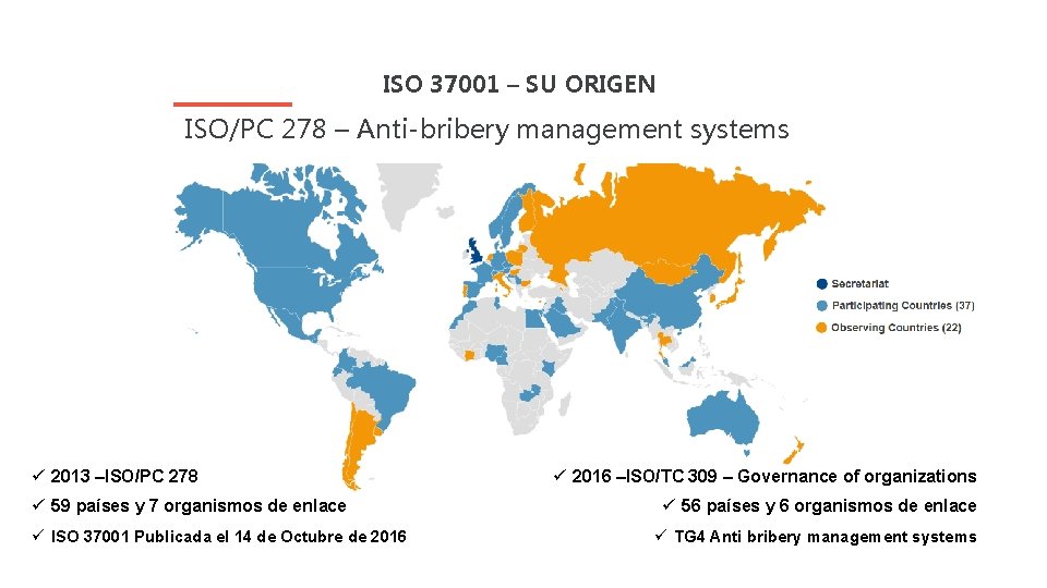 ISO 37001 – SU ORIGEN ISO/PC 278 – Anti-bribery management systems ü 2013 –ISO/PC