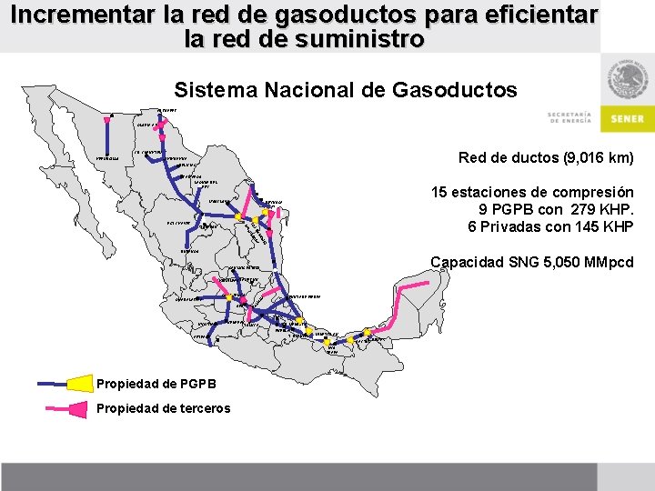 Incrementar la red de gasoductos para eficientar la red de suministro Sistema Nacional de