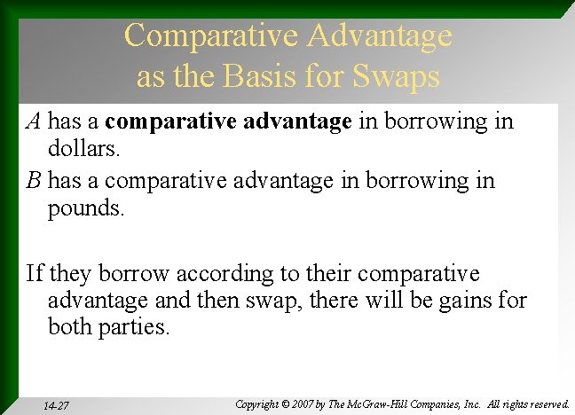 Comparative Advantage as the Basis for Swaps A has a comparative advantage in borrowing