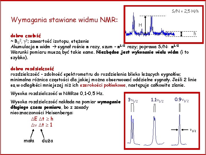 S/N = 2, 5 H/h Wymagania stawiane widmu NMR: H dobra czułość ~ B