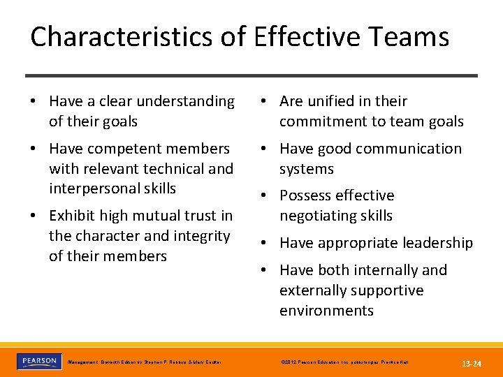 Characteristics of Effective Teams • Have a clear understanding of their goals • Are