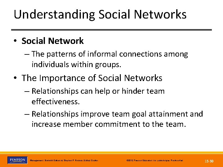 Understanding Social Networks • Social Network – The patterns of informal connections among individuals