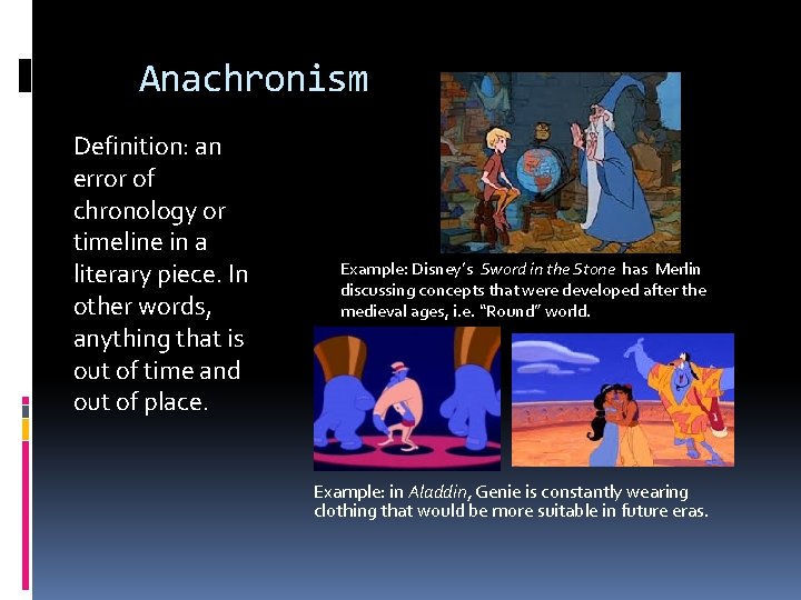 Anachronism Definition: an error of chronology or timeline in a literary piece. In other