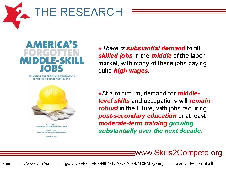 THE RESEARCH There is substantial demand to fill skilled jobs in the middle of