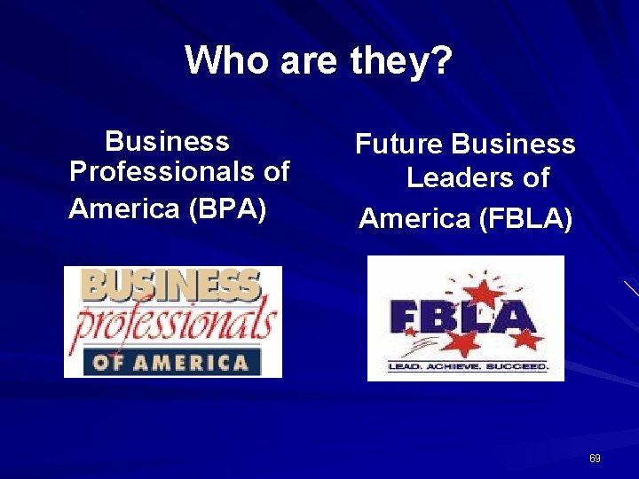 Who are they? Business Professionals of America (BPA) Future Business Leaders of America (FBLA)