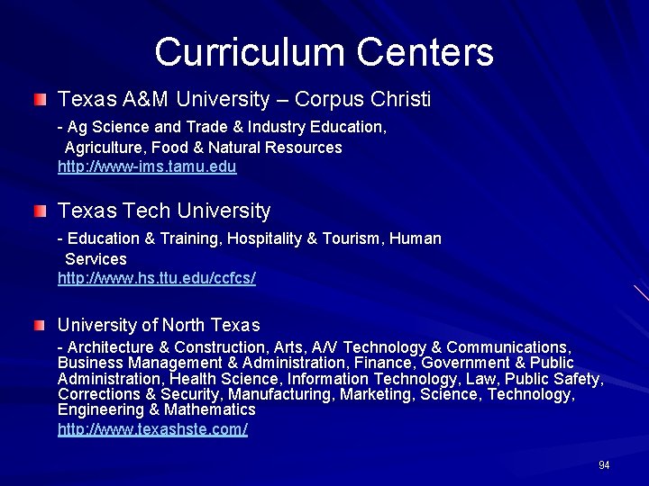 Curriculum Centers Texas A&M University – Corpus Christi - Ag Science and Trade &