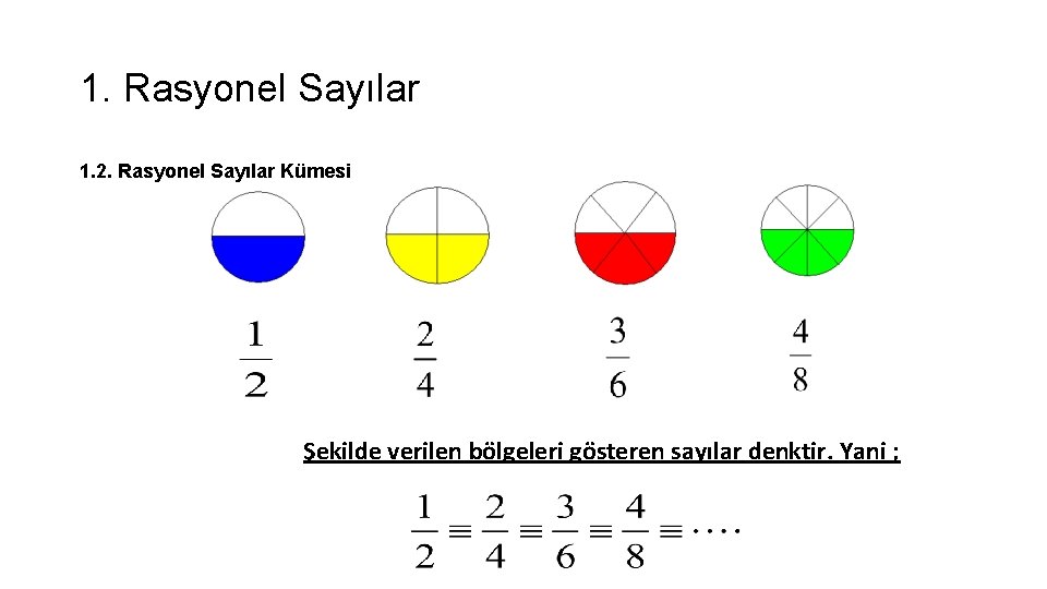 1. Rasyonel Sayılar 1. 2. Rasyonel Sayılar Kümesi Şekilde verilen bölgeleri gösteren sayılar denktir.