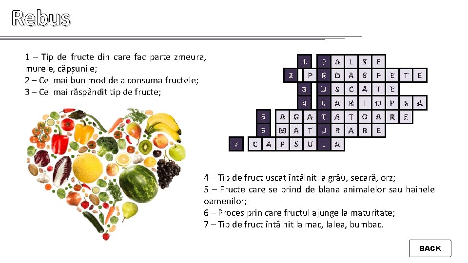 Rebus 1 – Tip de fructe din care fac parte zmeura, murele, căpșunile; 2