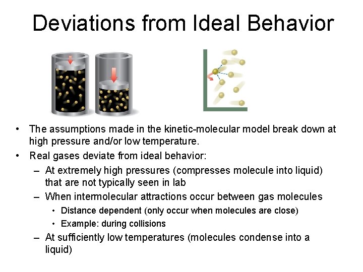 Deviations from Ideal Behavior • The assumptions made in the kinetic-molecular model break down