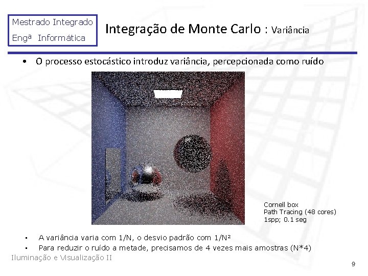 Mestrado Integrado Engª Informática Integração de Monte Carlo : Variância • O processo estocástico