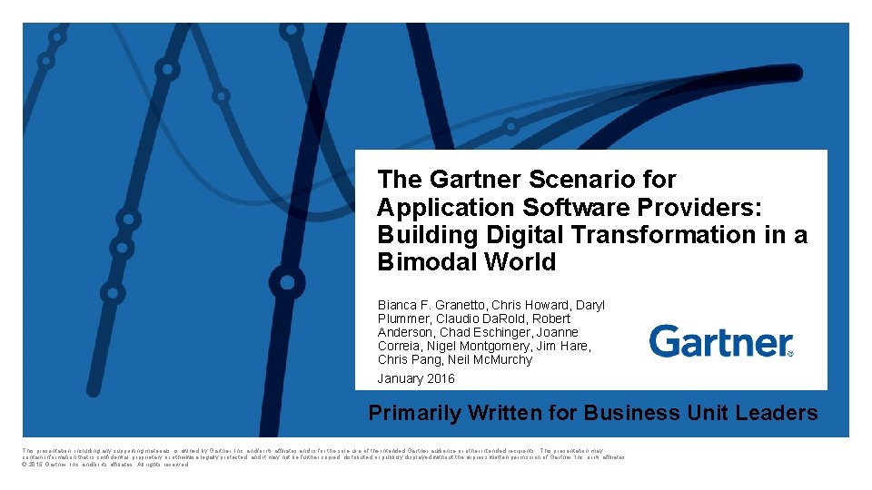 The Gartner Scenario for Application Software Providers: Building Digital Transformation in a Bimodal World