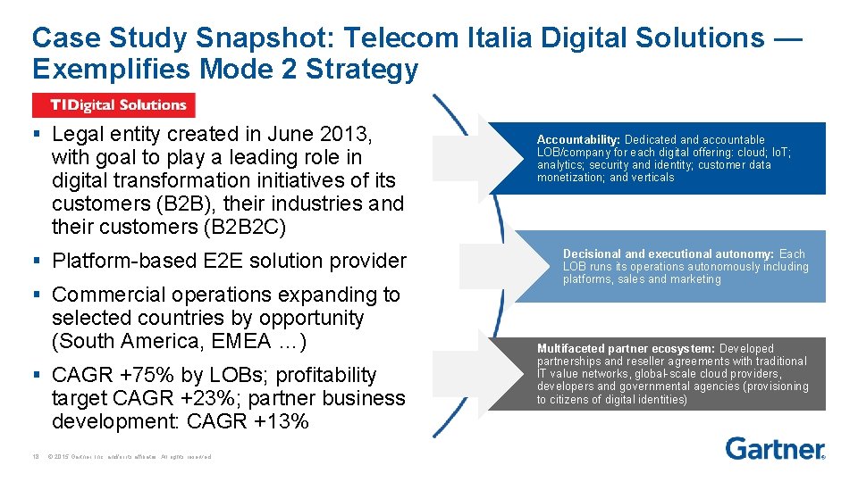 Case Study Snapshot: Telecom Italia Digital Solutions — Exemplifies Mode 2 Strategy § Legal
