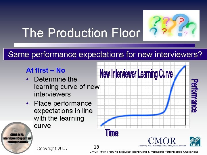 The Production Floor Same performance expectations for new interviewers? At first – No •