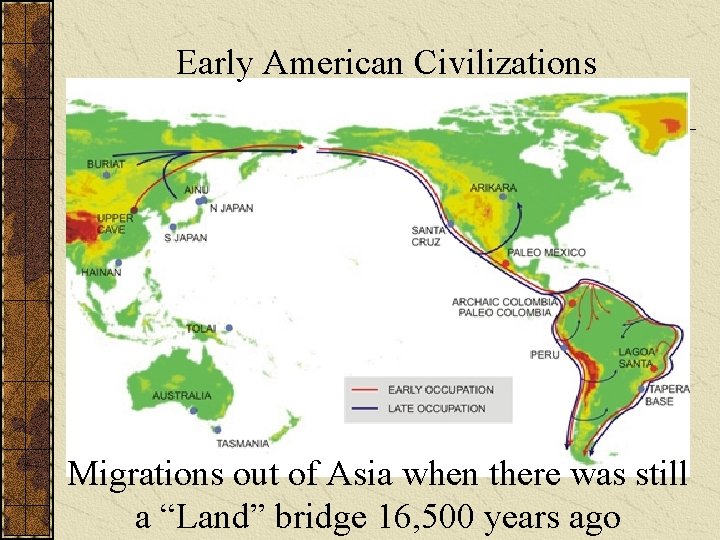 Early American Civilizations Migrations out of Asia when there was still a “Land” bridge