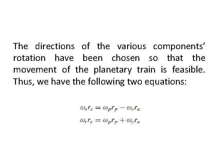 The directions of the various components’ rotation have been chosen so that the movement