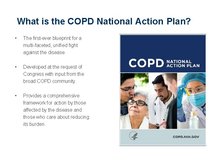 What is the COPD National Action Plan? • The first-ever blueprint for a multi-faceted,