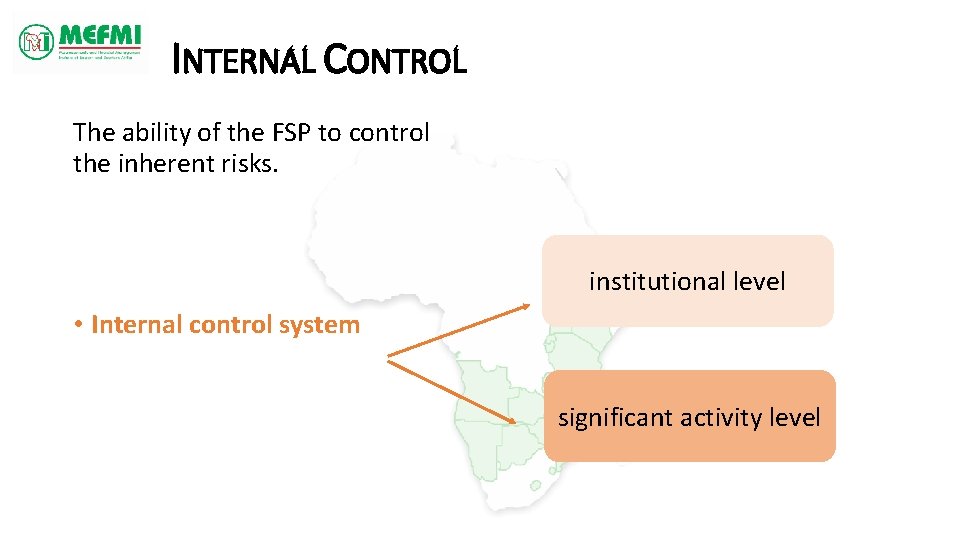 INTERNAL CONTROL The ability of the FSP to control the inherent risks. institutional level