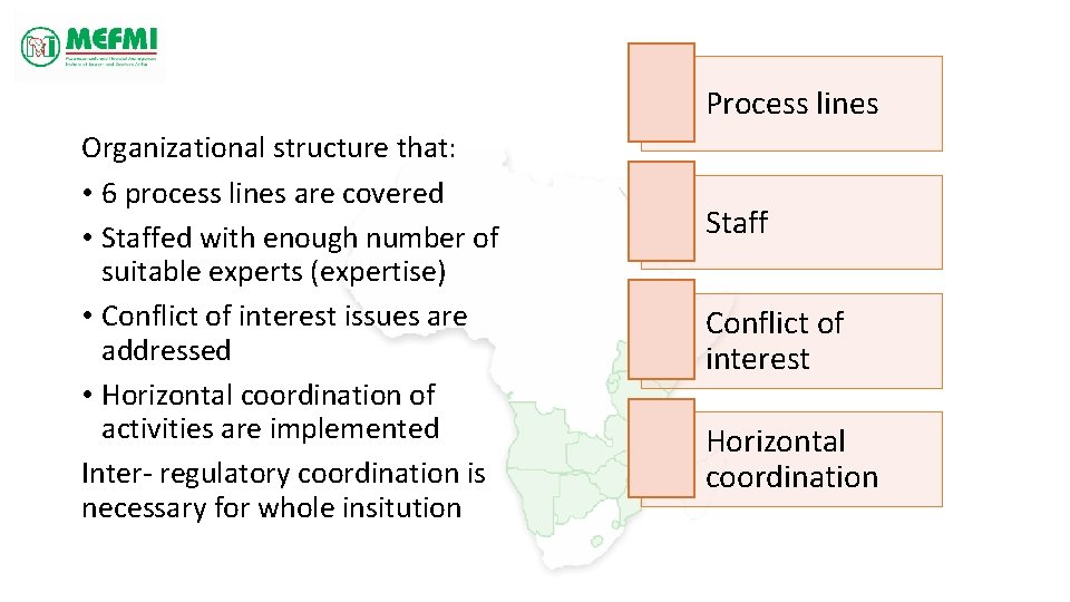 Process lines Organizational structure that: • 6 process lines are covered • Staffed with