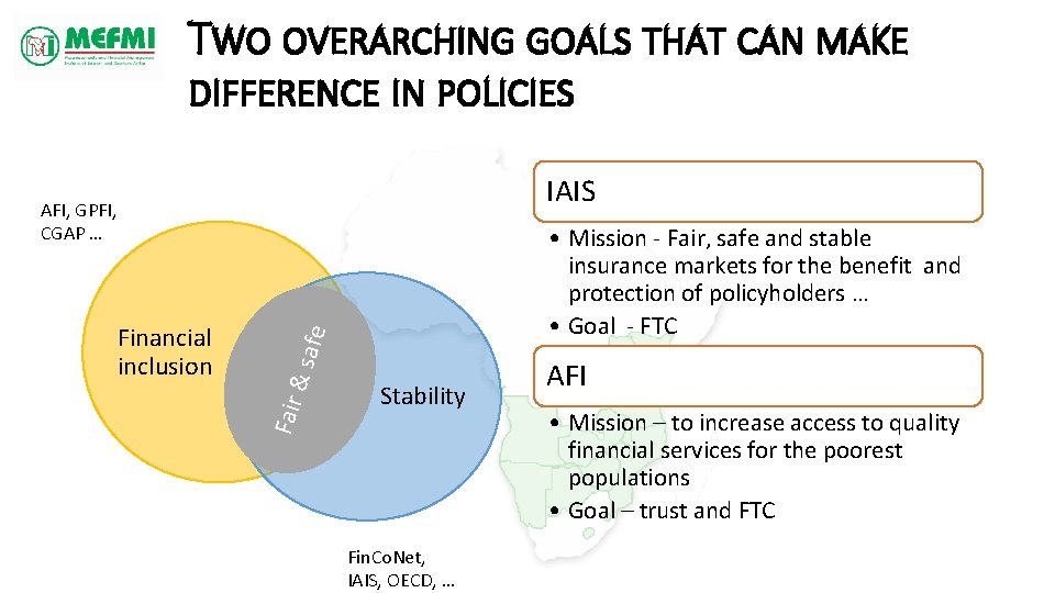 TWO OVERARCHING GOALS THAT CAN MAKE DIFFERENCE IN POLICIES IAIS Financial inclusion Fair &