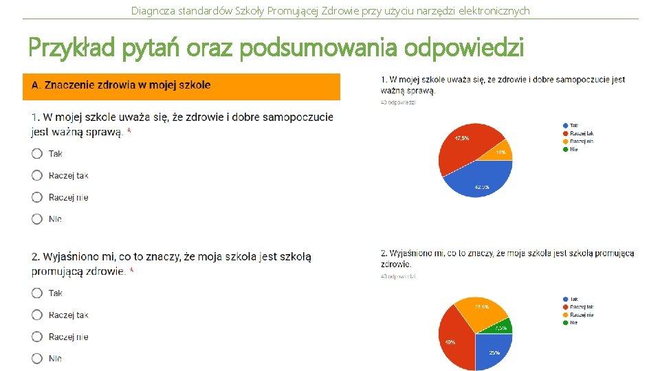 Diagnoza standardów Szkoły Promującej Zdrowie przy użyciu narzędzi elektronicznych Przykład pytań oraz podsumowania odpowiedzi