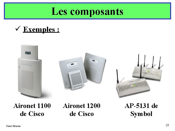 Les composants ü Exemples : Aironet 1100 de Cisco Yonel Grusson Aironet 1200 de