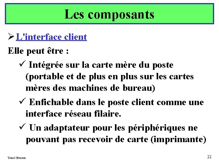 Les composants Ø L'interface client Elle peut être : ü Intégrée sur la carte