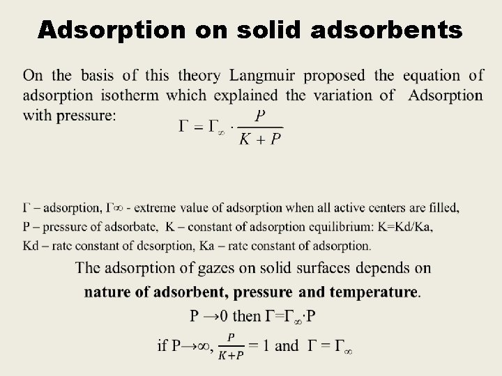 Adsorption on solid adsorbents • 