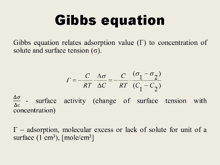 Gibbs equation • 