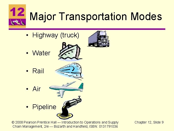Major Transportation Modes • Highway (truck) • Water • Rail • Air • Pipeline Major Transportation Modes • Highway (truck) • Water • Rail • Air • Pipeline