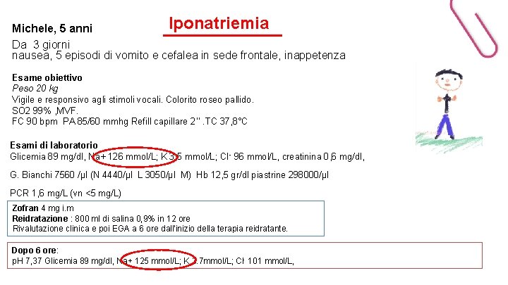 Iponatriemia Michele, 5 anni Da 3 giorni nausea, 5 episodi di vomito e cefalea