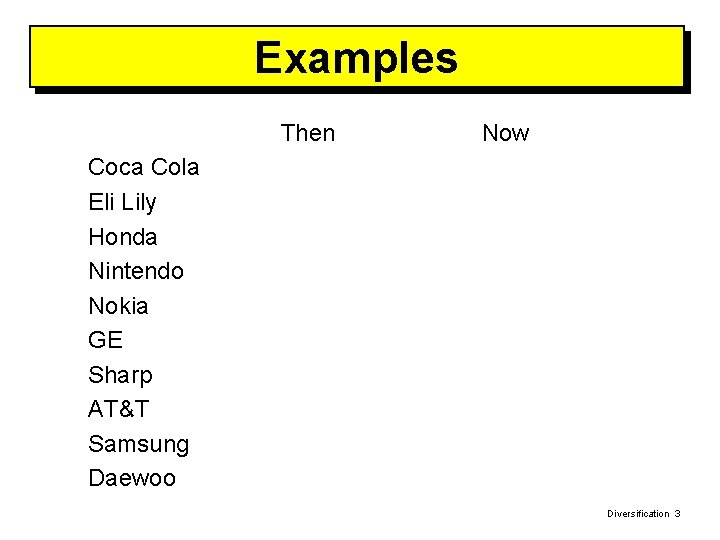 Examples Then Now Coca Cola Eli Lily Honda Nintendo Nokia GE Sharp AT&T Samsung