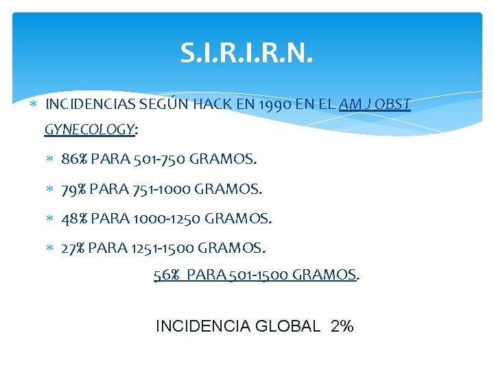 S. I. R. N. INCIDENCIAS SEGÚN HACK EN 1990 EN EL AM J OBST