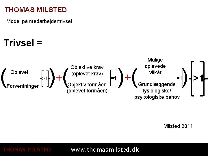 THOMAS MILSTED Model på medarbejdertrivsel Trivsel = ( Oplevet Forventninger >1 )+( Objektive krav