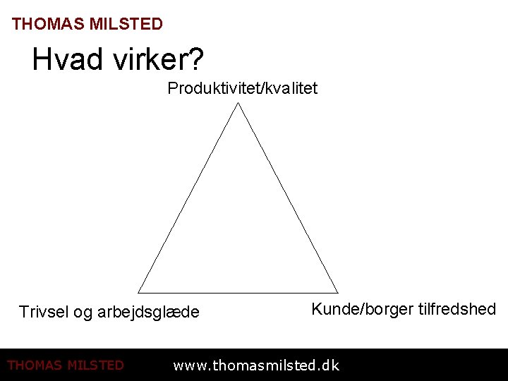 THOMAS MILSTED Hvad virker? Produktivitet/kvalitet Trivsel og arbejdsglæde THOMAS MILSTED Kunde/borger tilfredshed www. thomasmilsted.