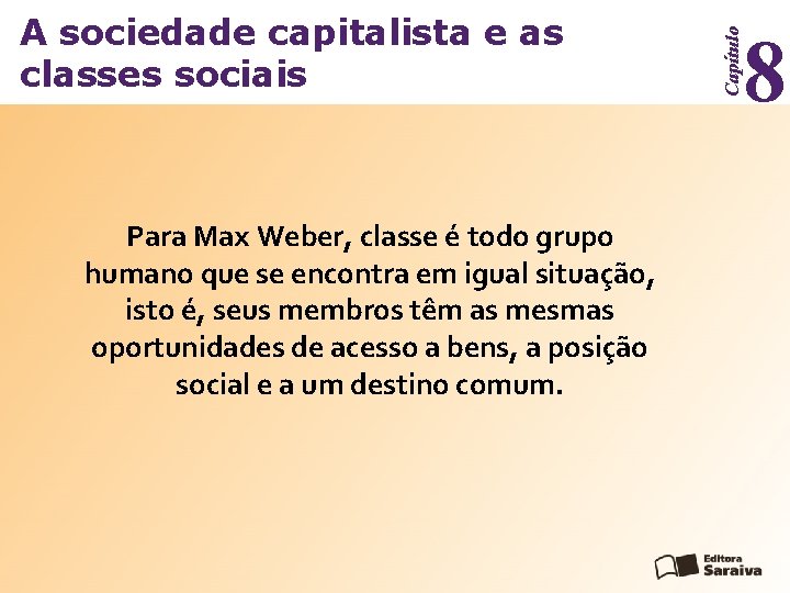Para Max Weber, classe é todo grupo humano que se encontra em igual situação,