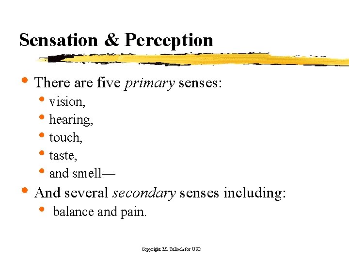 Sensation & Perception • There are five primary senses: • vision, • hearing, •