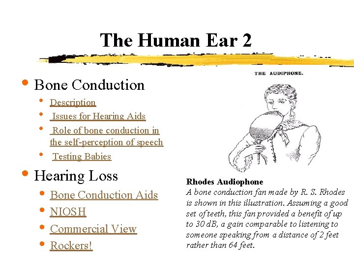 The Human Ear 2 • Bone Conduction • • Description Issues for Hearing Aids