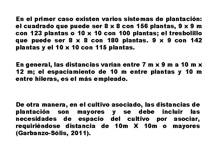 En el primer caso existen varios sistemas de plantación: el cuadrado que puede ser